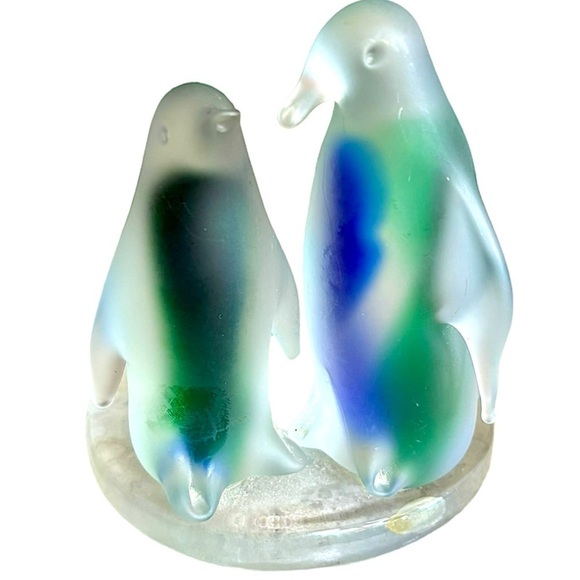 PartyLite Vintage Frosted Glass Nothern Lights Penguins Votive Candle Holder - Picture 8 of 9